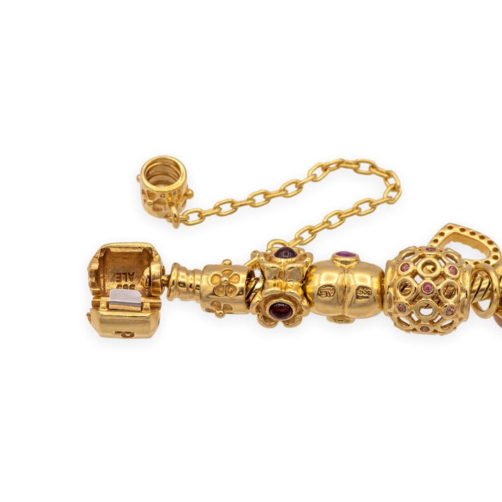 Pandora 14K Solid Yellow Gold Charm Bracelet 19 Charms 7.25"
