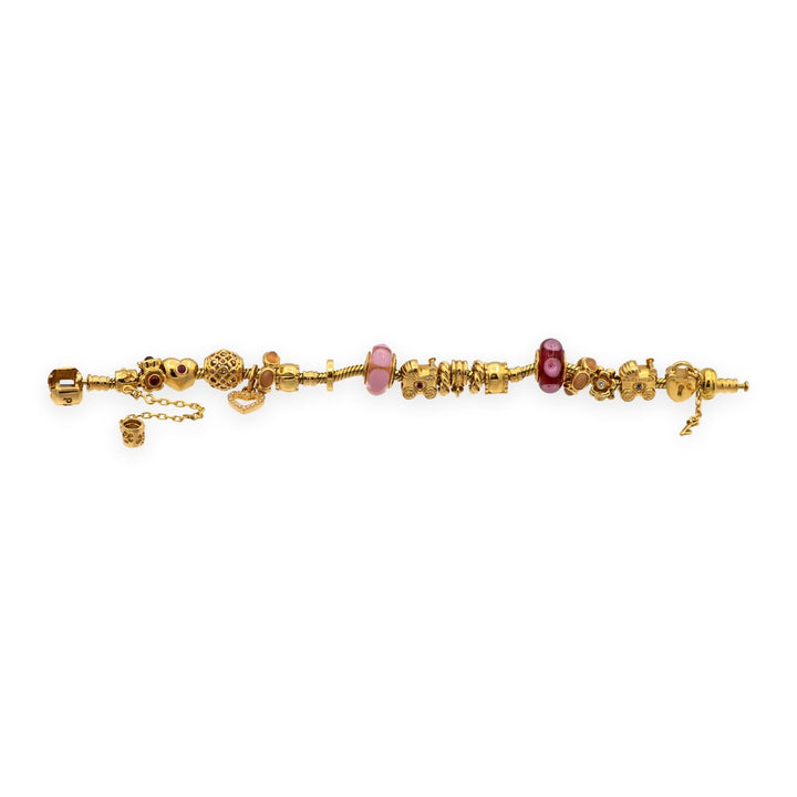 Pandora 14K Solid Yellow Gold Charm Bracelet 19 Charms 7.25"