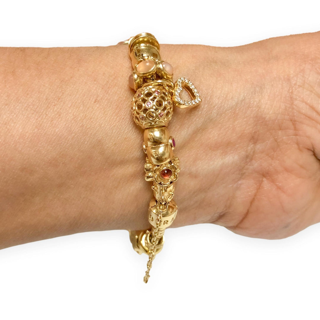 Pandora 14K Solid Yellow Gold Charm Bracelet 19 Charms 7.25"