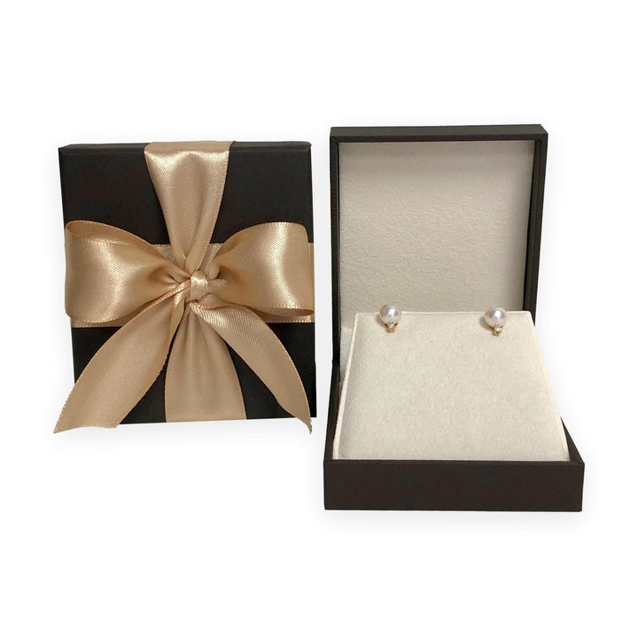 Vintage 14K Yellow Gold Cultured Pearl & Diamond Stud Earrings (6.8mm, 0.05cts )