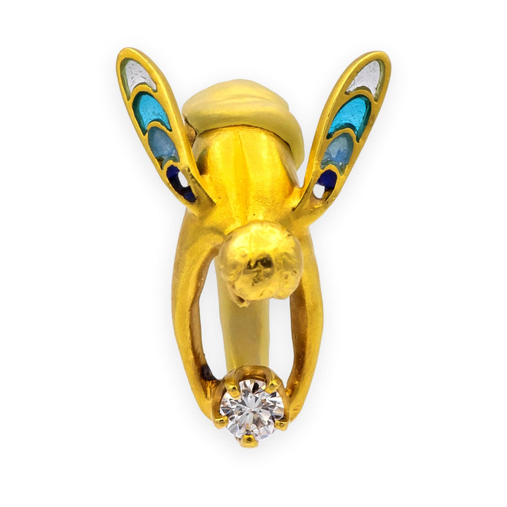Masriera 18K Yellow Gold Plique-à-Jour Enamel Fairy Diamond Pendant