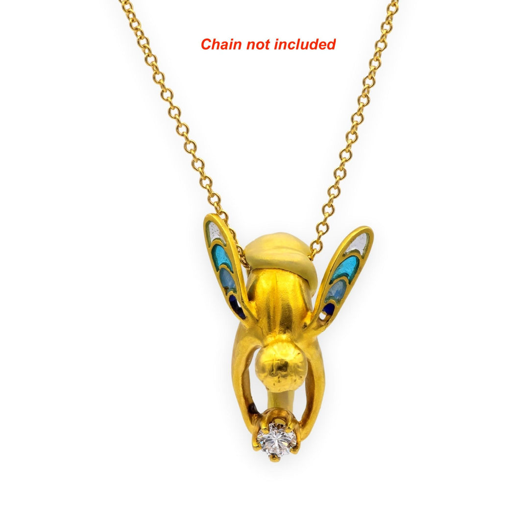 Masriera 18K Yellow Gold Plique-à-Jour Enamel Fairy Diamond Pendant