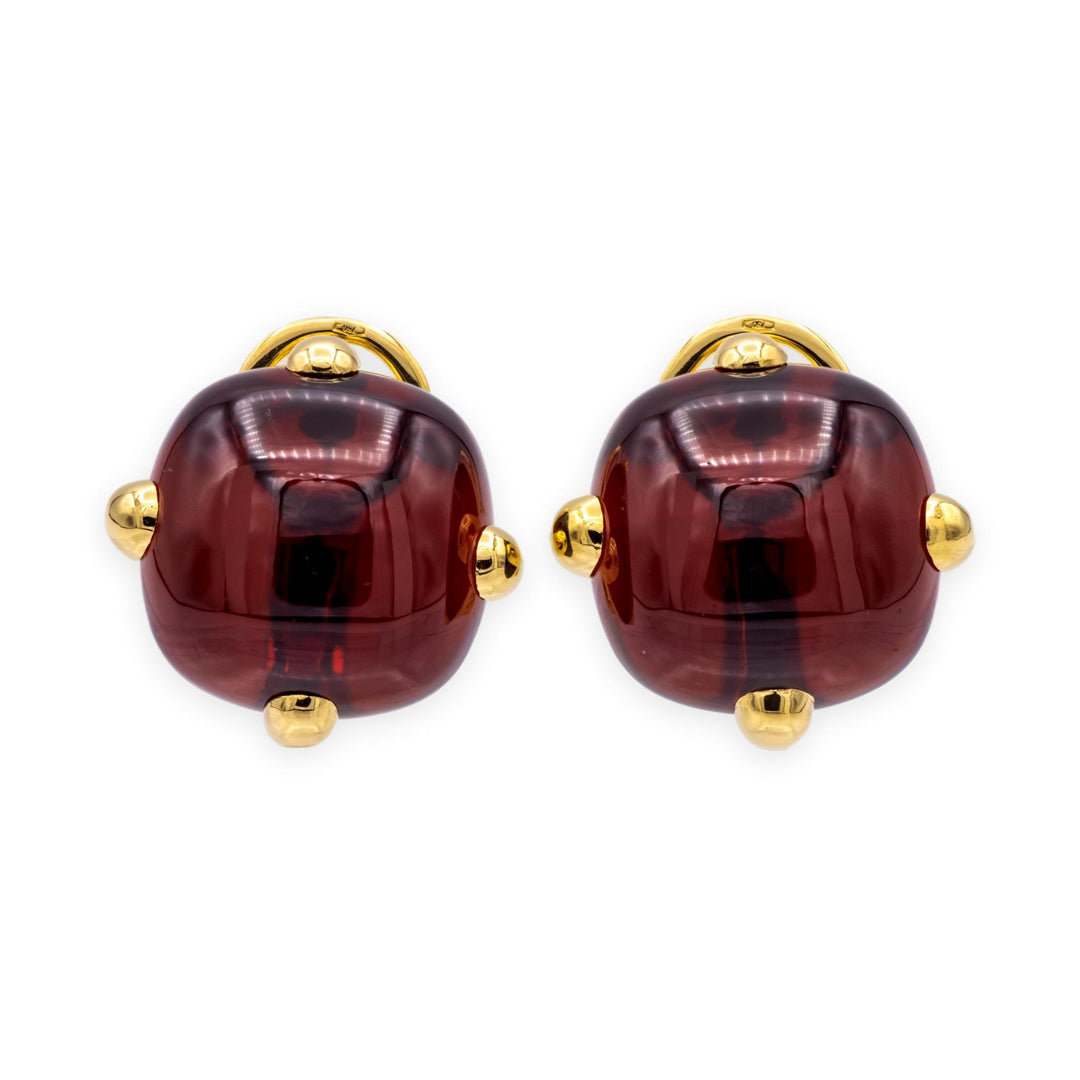 Vintage Pomellato Capri Cabochon Garnet Earrings, 18K Yellow Gold