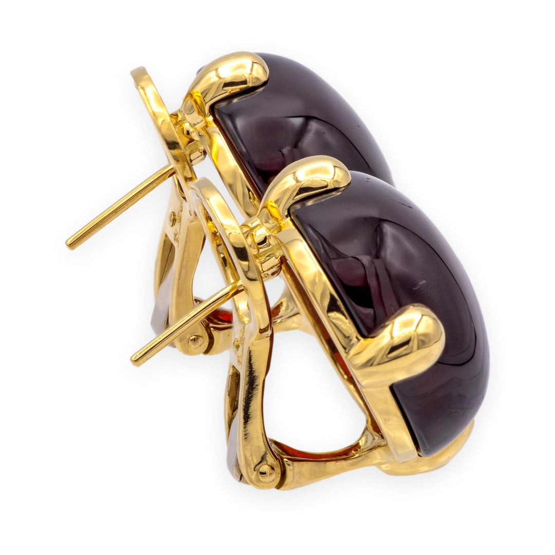Vintage Pomellato Capri Cabochon Garnet Earrings, 18K Yellow Gold