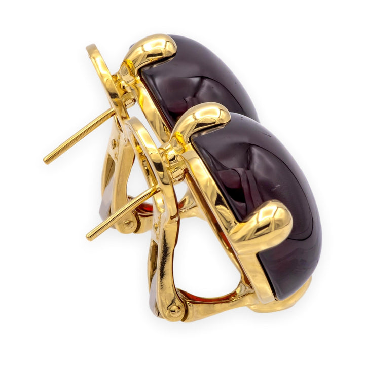 Vintage Pomellato Capri Cabochon Garnet Earrings, 18K Yellow Gold