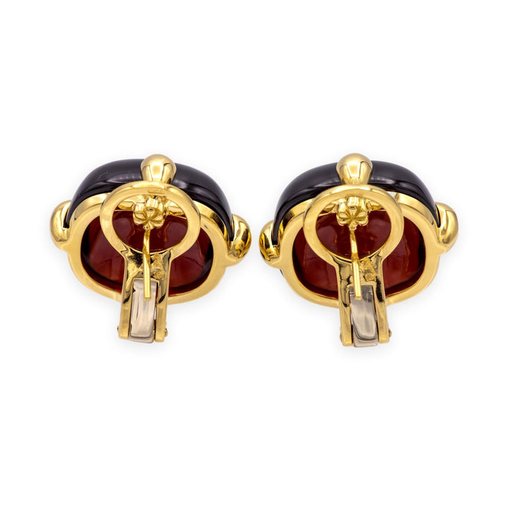 Vintage Pomellato Capri Cabochon Garnet Earrings, 18K Yellow Gold