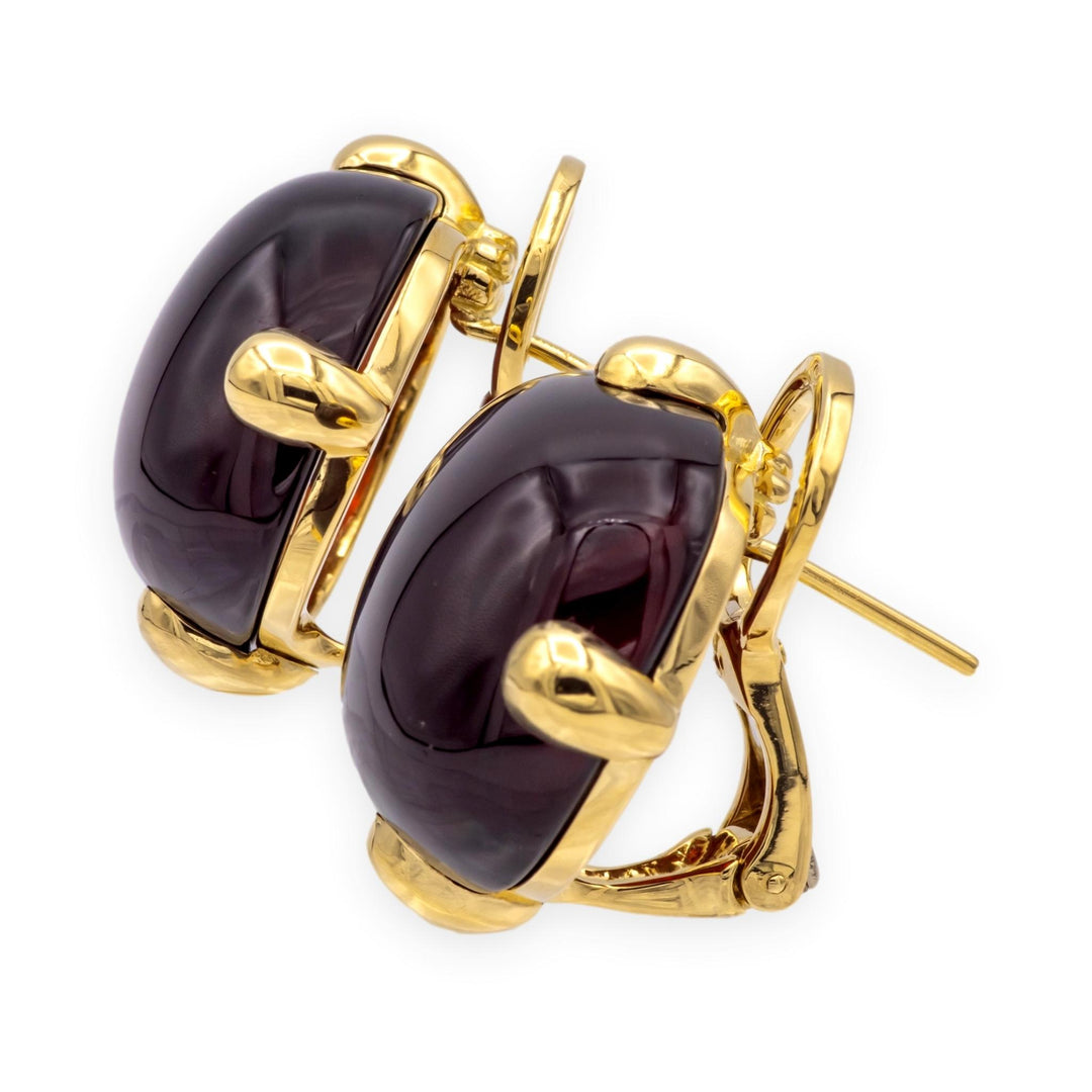 Vintage Pomellato Capri Cabochon Garnet Earrings, 18K Yellow Gold
