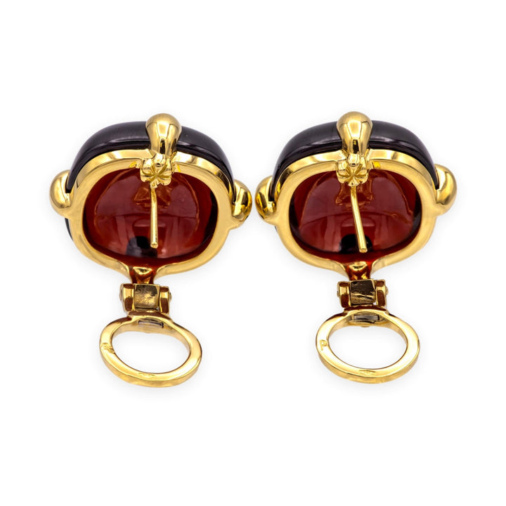 Vintage Pomellato Capri Cabochon Garnet Earrings, 18K Yellow Gold