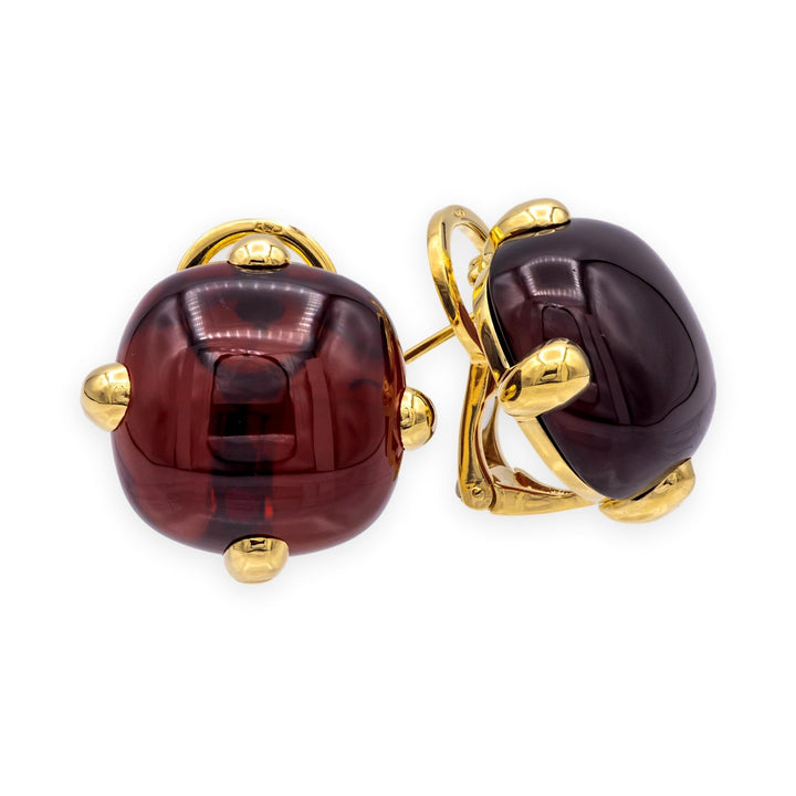 Vintage Pomellato Capri Cabochon Garnet Earrings, 18K Yellow Gold
