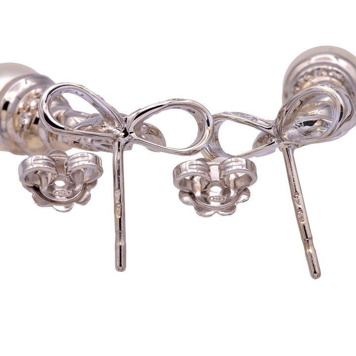 Vintage French 18K White Gold Cultured Pearl and Diamond Dangle Earrings