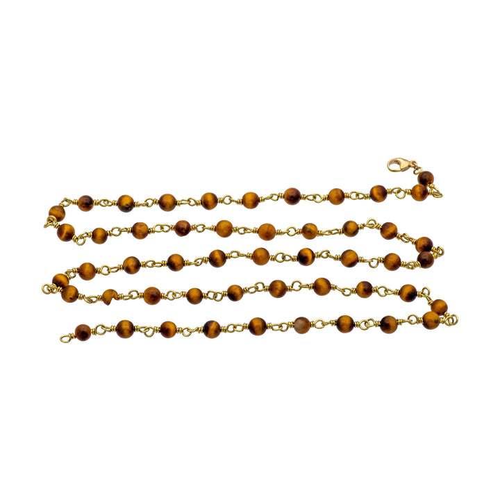 Pre-Owned 18K Yellow Gold Tiger Eye Bead Chain Necklace 31"Long