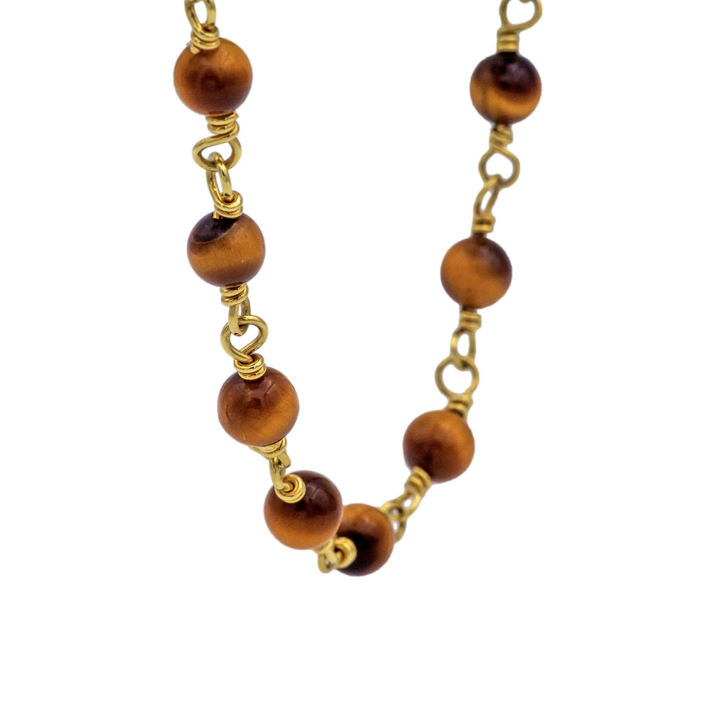 18K Yellow Gold 31-Inch Necklace with Tiger Eye Beads