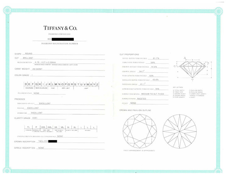 Tiffany & Co. Platinum .28 ct I VVS1 Round Diamond Solitaire Engagement Ring