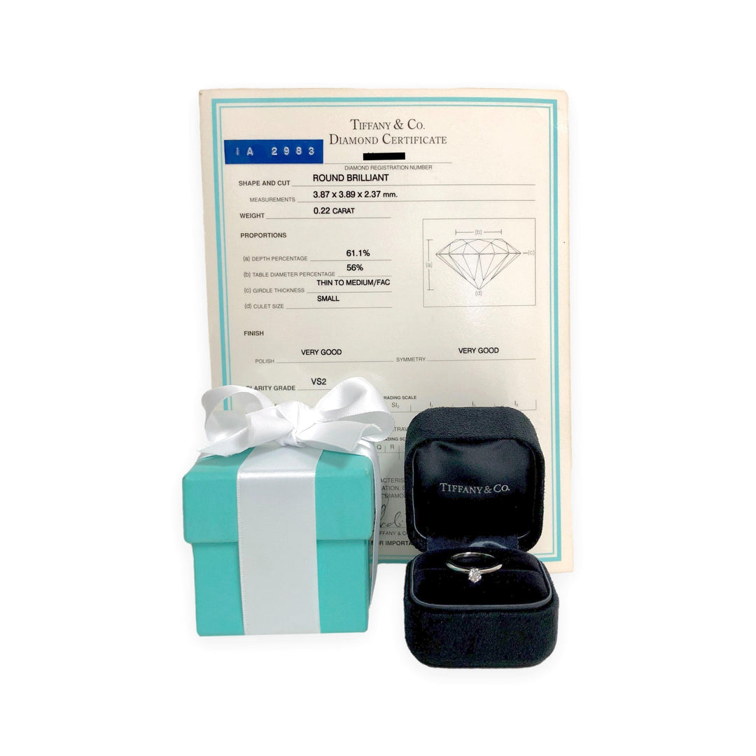 Vintage Tiffany & Co. Platinum 0.22ct G VS2 Diamond Solitaire Engagement Ring