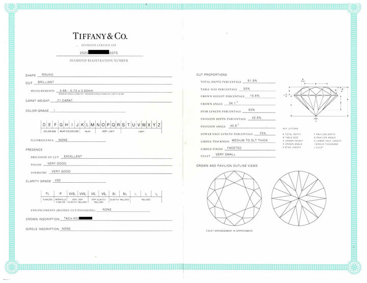 Tiffany & Co. Platinum .71 ct I VS2 Round Diamond Solitaire Engagement Ring