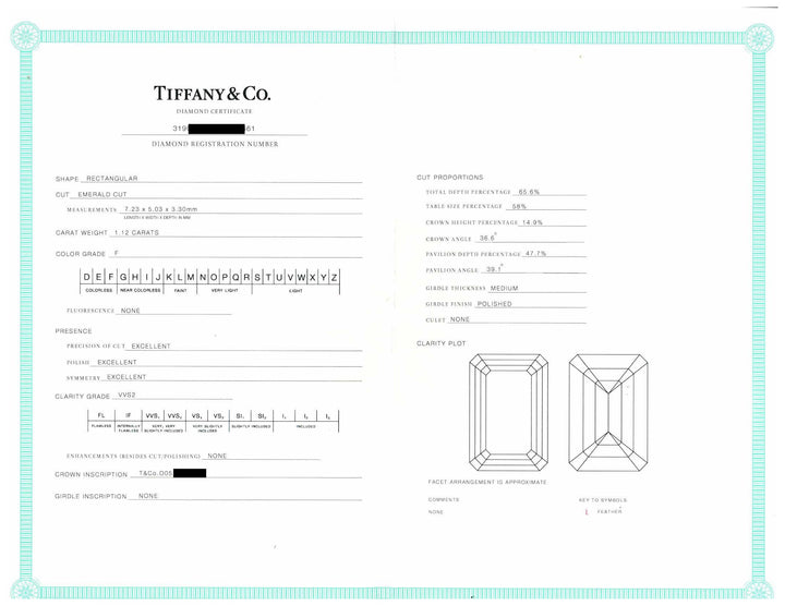 Tiffany & Co. Soleste 1.12 Ct Center Emerald Cut Halo Engagement Ring - F VVS2