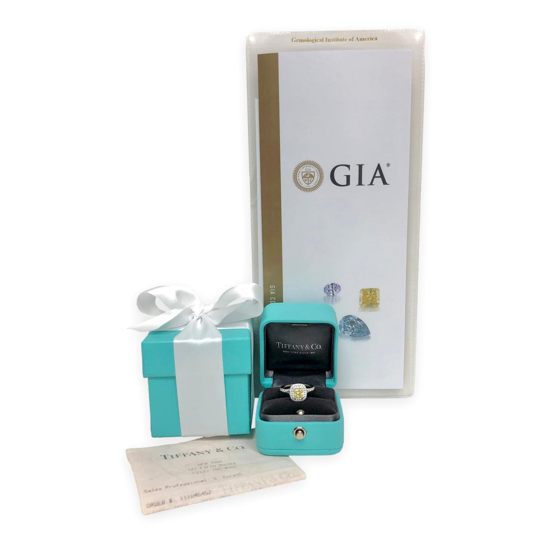 Tiffany & Co Soleste Intense Yellow Radiant Platinum Ring .68ct Int. Flawless