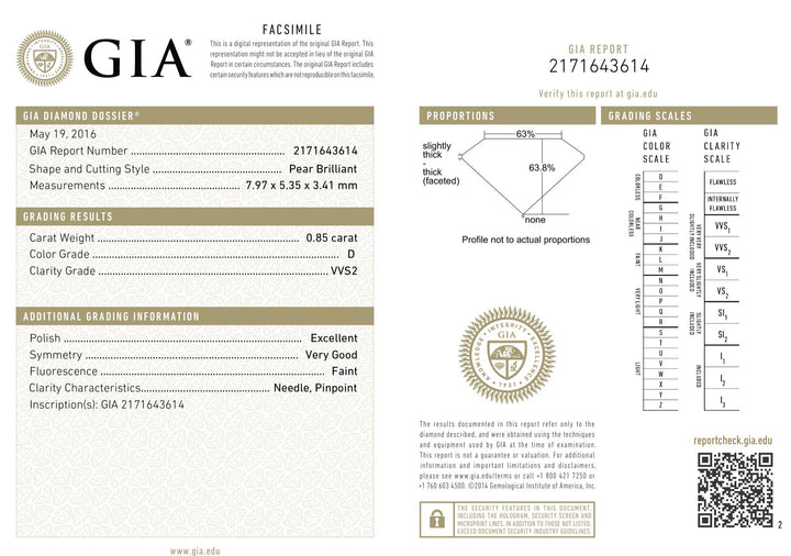 Harry Winston Platinum Pear Shape Diamond Solitaire Pendant Necklace .85ct DVVS2