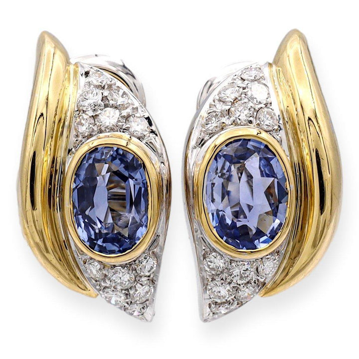 Vintage Italian 18K Yellow & White Gold Earrings w/ Burma No-Heat Blue Sapphires