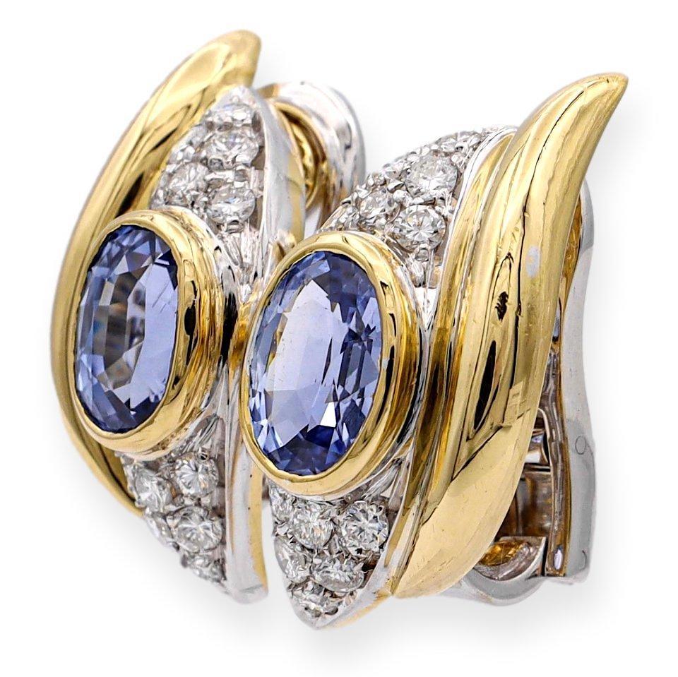 Vintage Italian 18K Yellow & White Gold Earrings w/ Burma No-Heat Blue Sapphires