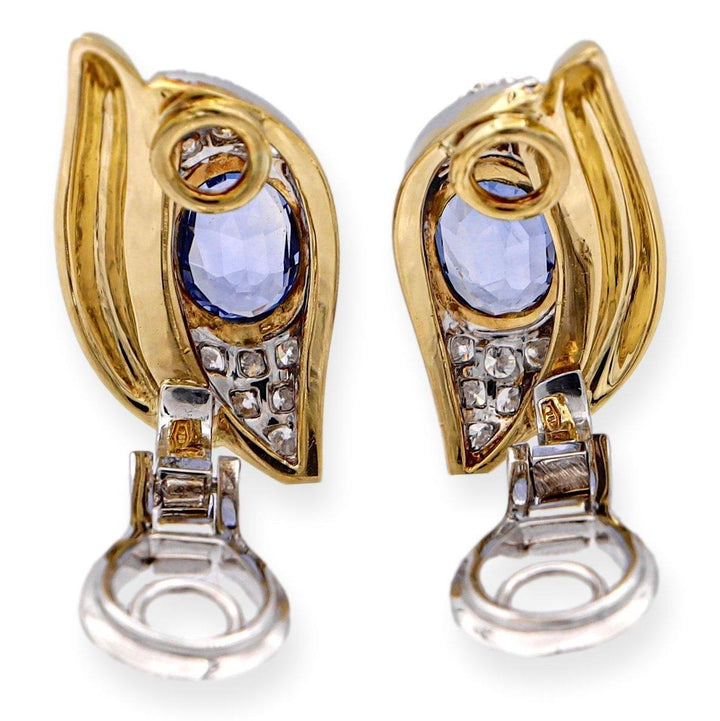 Vintage Italian 18K Yellow & White Gold Earrings w/ Burma No-Heat Blue Sapphires