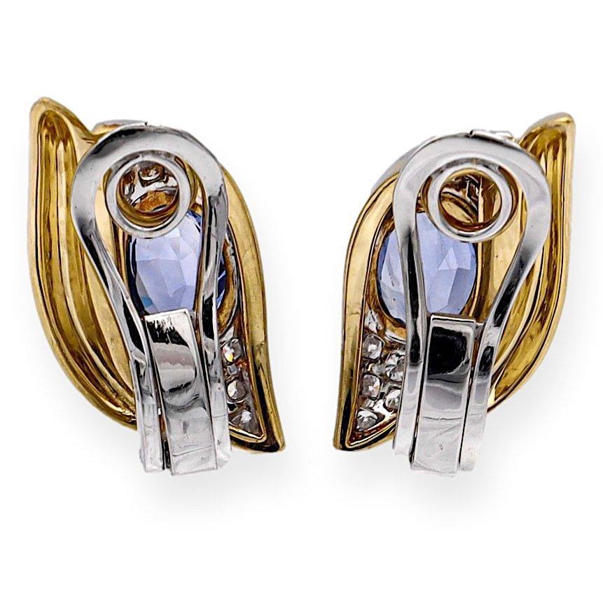 Vintage Italian 18K Yellow & White Gold Earrings w/ Burma No-Heat Blue Sapphires