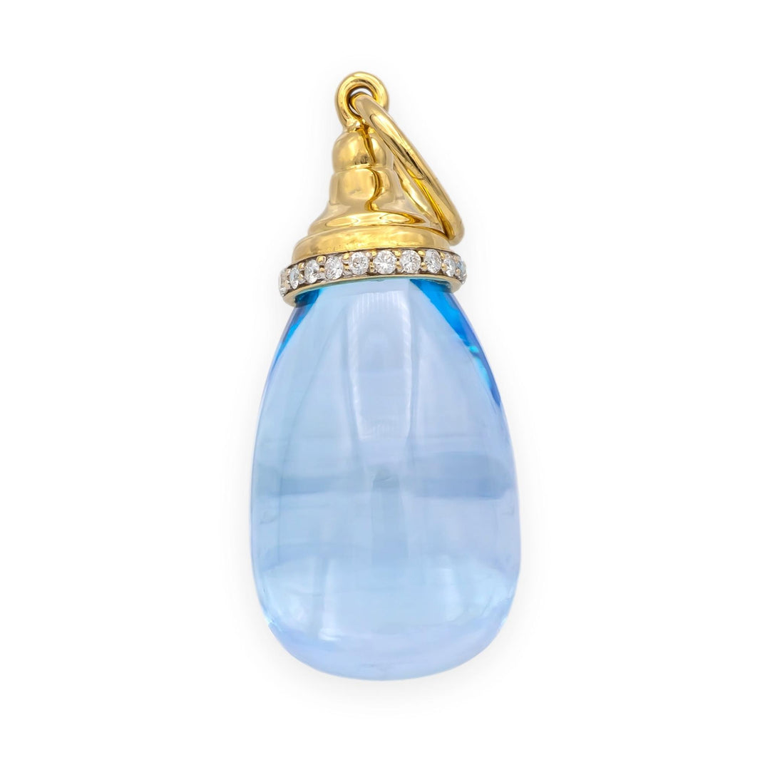 Syna Mogul Blue Topaz & Diamond Drop Pendant in 18K Yellow Gold