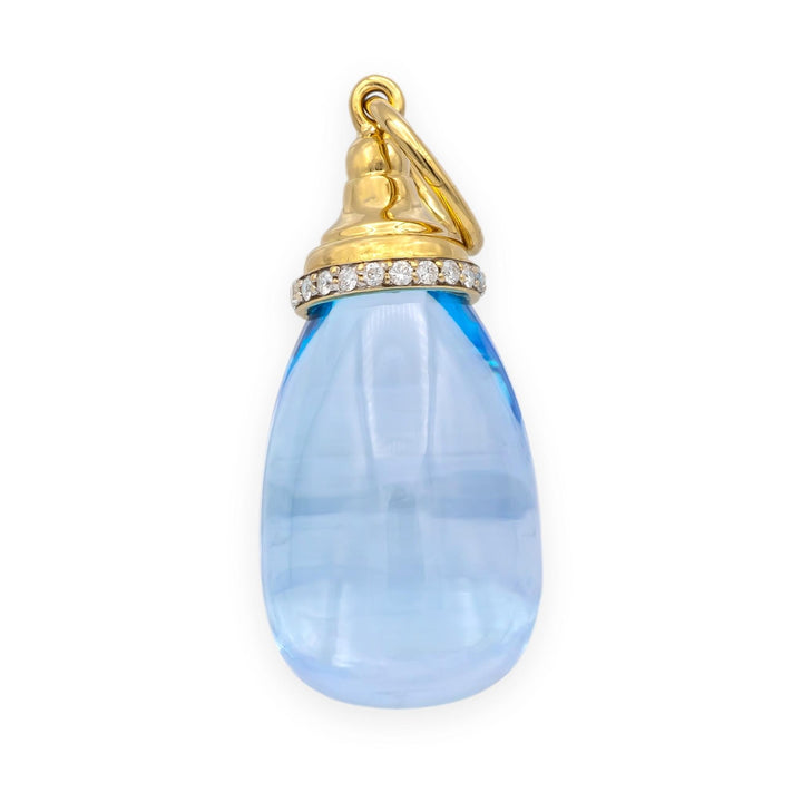 Syna Mogul Blue Topaz & Diamond Drop Pendant in 18K Yellow Gold