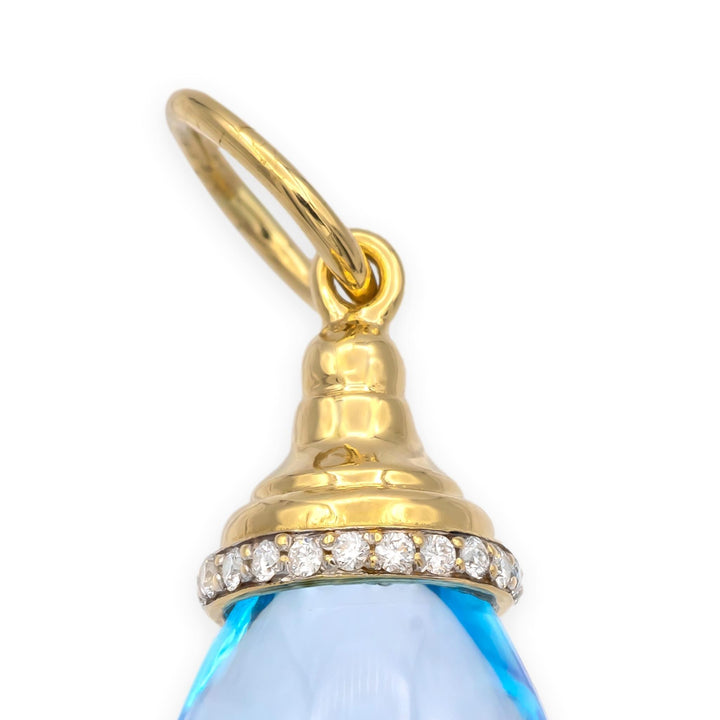 Syna Mogul Blue Topaz & Diamond Drop Pendant in 18K Yellow Gold