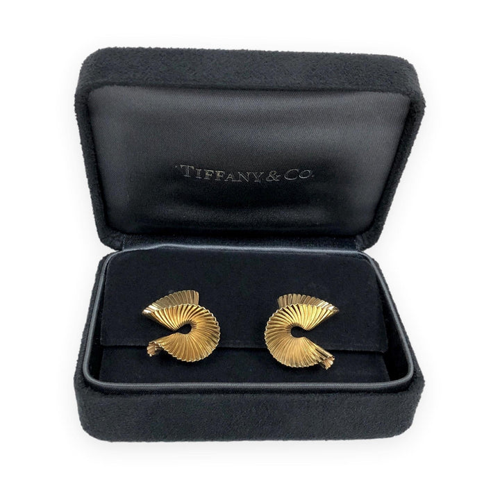 Retro Tiffany & Co. George Schuler 14K Yellow Gold Swirl Clip on Earrings 1950's