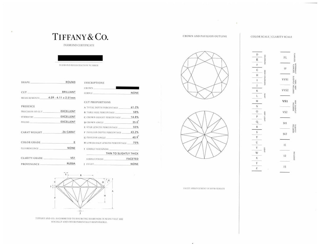 Tiffany & Co 0.26 Ct Platinum Harmony Diamond Engagement Ring E VS1 'Triple Ex'