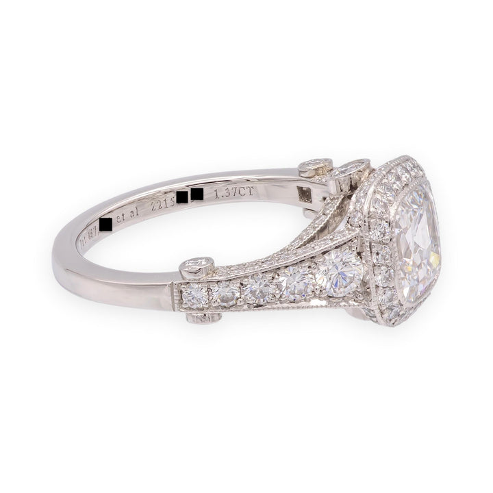 Tiffany & Co Legacy 1.37 ct Center DVS1 Cushion Diamond Engagement Ring Platinum