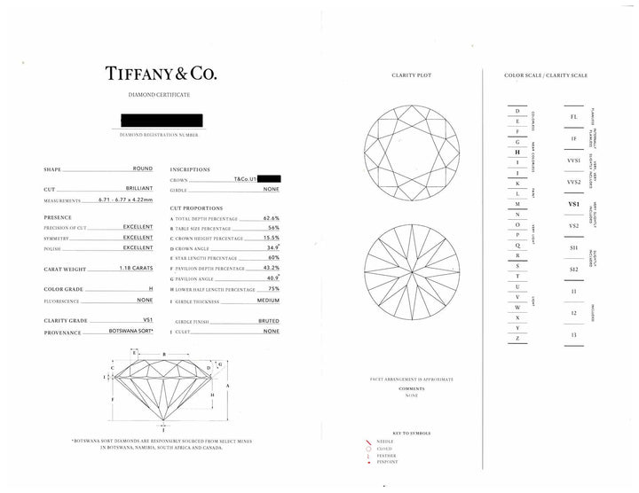 Tiffany & Co. Platinum Harmony 1.18 ct Diamond Engagement Ring H VS1 Triple Ex