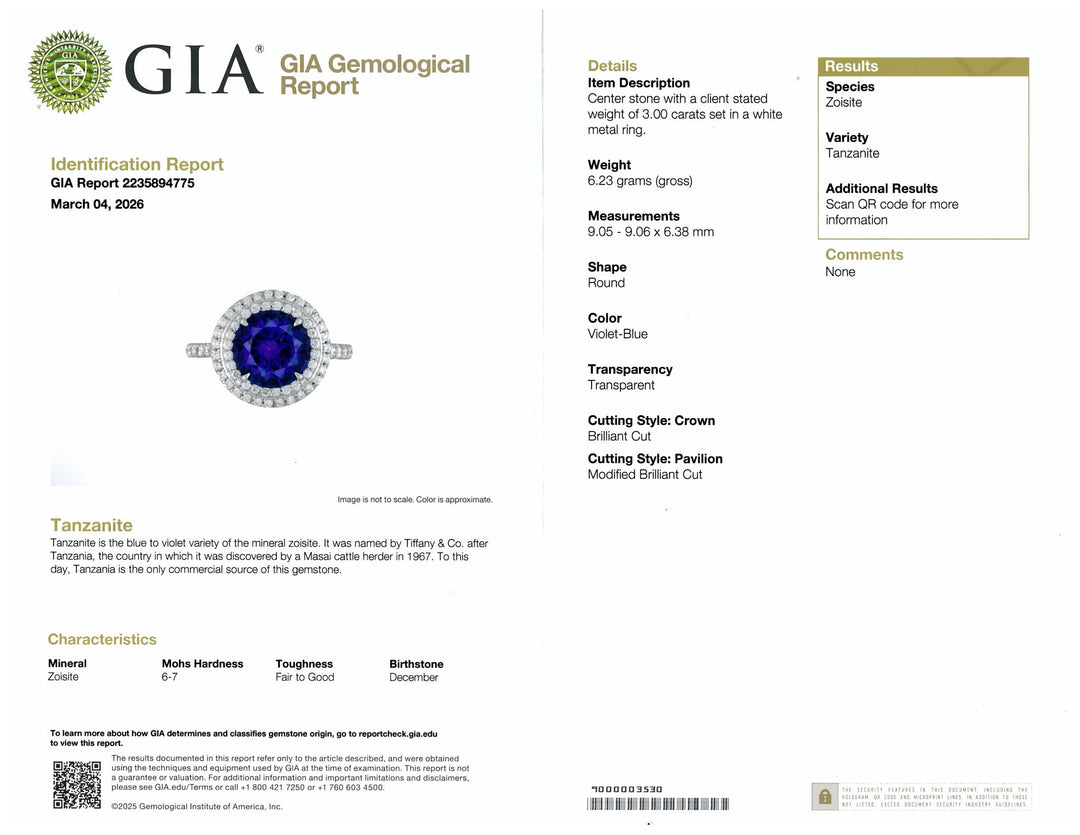 Tiffany & Co. Platinum Double Soleste Round Shape 3ct Tanzanite Diamond Ring