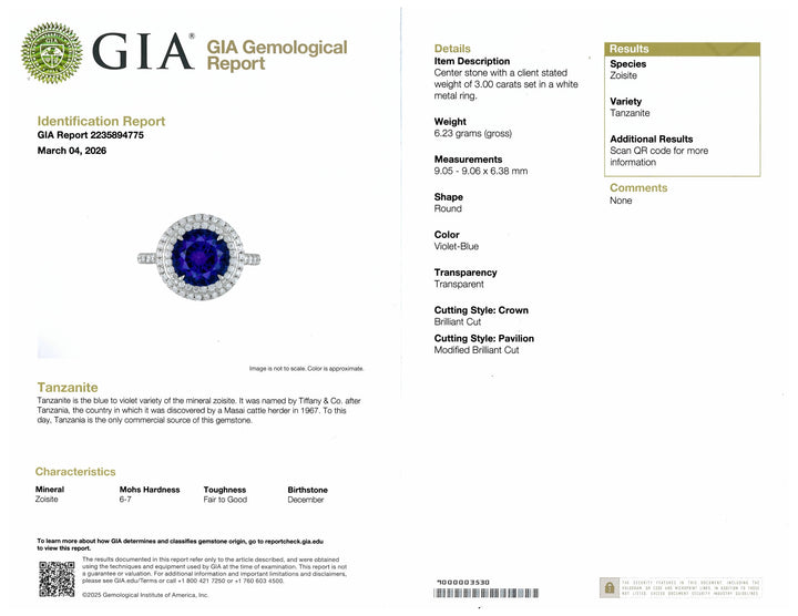 Tiffany & Co. Platinum Double Soleste Round Shape 3ct Tanzanite Diamond Ring