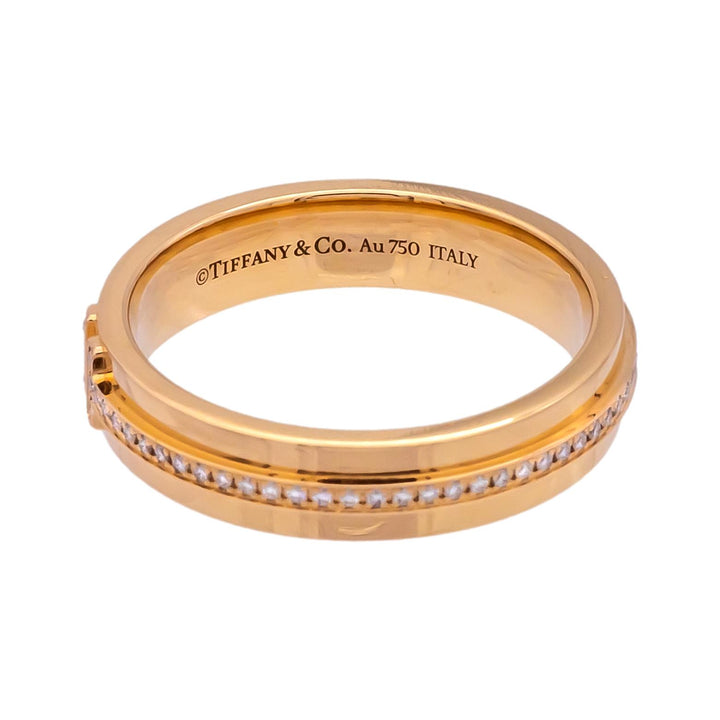 Tiffany & Co. T Narrow 18K Rose Gold 4.5 mm Wide .13 ct Diamond Band Ring Size 7