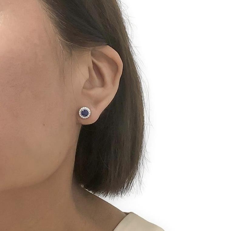 Tiffany & Co. Platinum Soleste Halo Round Sapphire and Diamond Stud Earrings 1ct