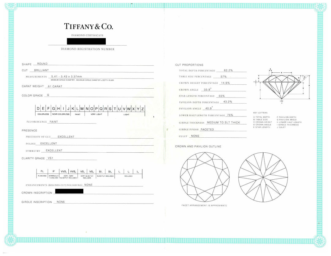 Tiffany & Co. Platinum Harmony Diamond Engagement Ring 0.61 cts. Round  G VS1