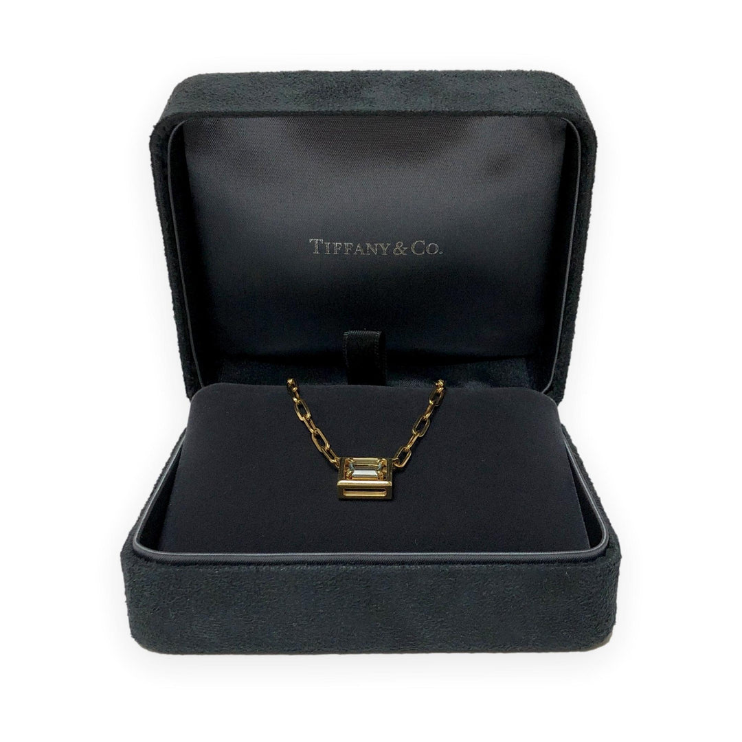 Tiffany & Co. 18K Gold Aquamarine Box Pendant Paperclip Necklace 17.5"
