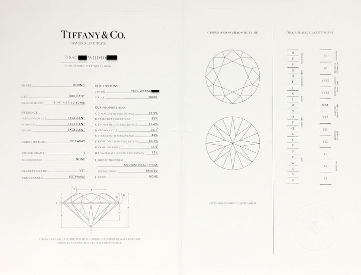 Tiffany & Co. Platinum Round Diamond Stud Earrings 0.54ct TW I VS1