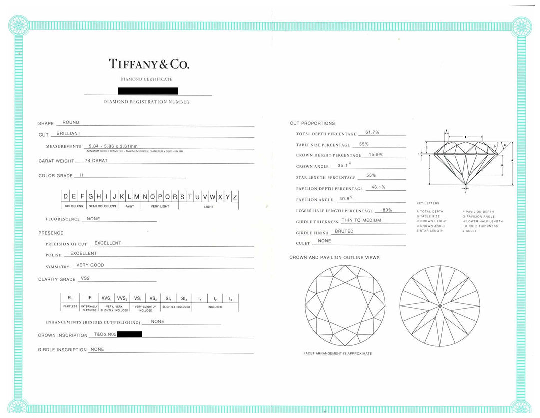 Tiffany & Co Platinum .74ct Diamond Solitaire Engagement Ring H VS2