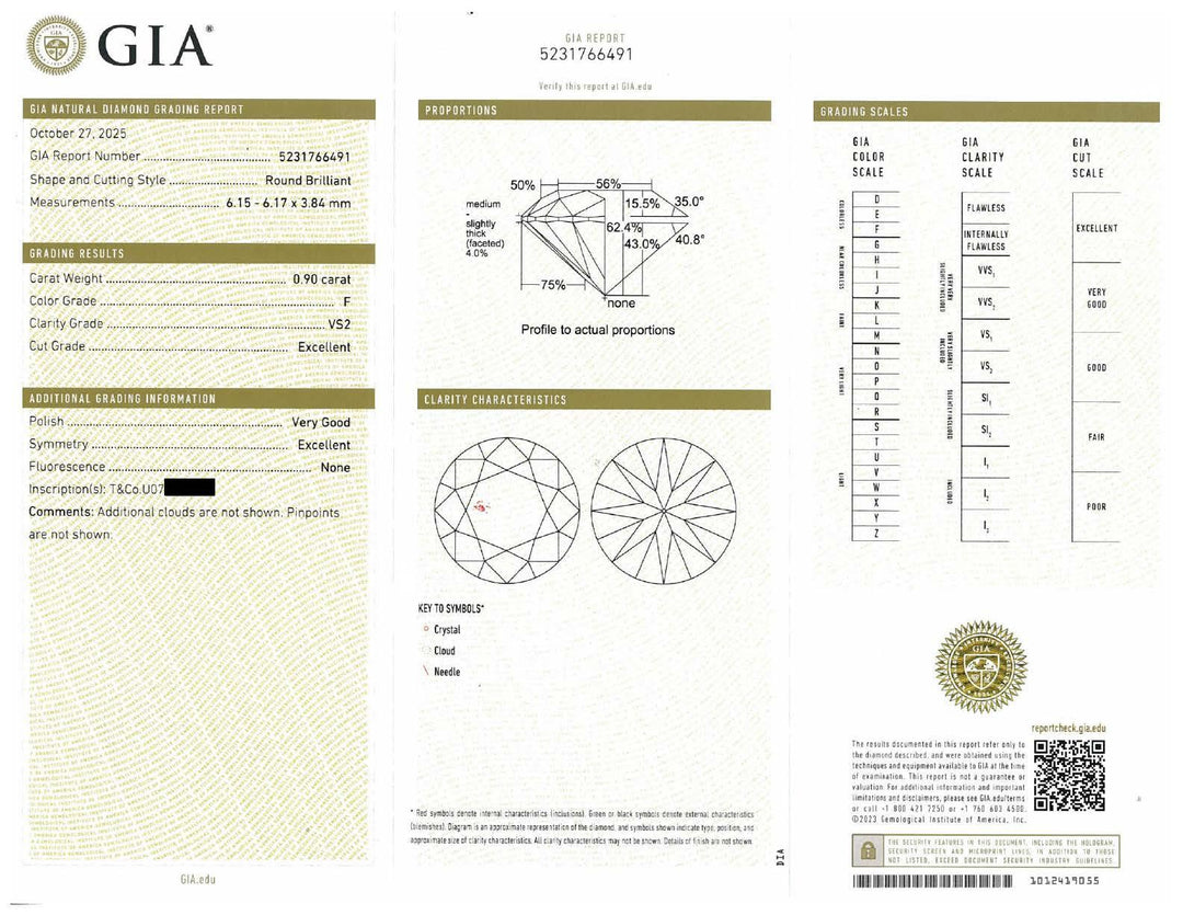 Tiffany & Co 18K Yellow Gold Platinum .90ct F VS2 Round Diamond Engagement Ring