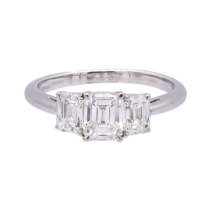 Tiffany & Co. Platinum Three-Stone Emerald Cut Engagement Ring 1.59ct TW GVVS