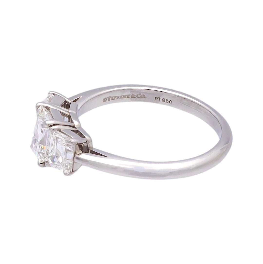Tiffany & Co. Platinum Three-Stone Emerald Cut Engagement Ring 1.59 ct TW GVVS