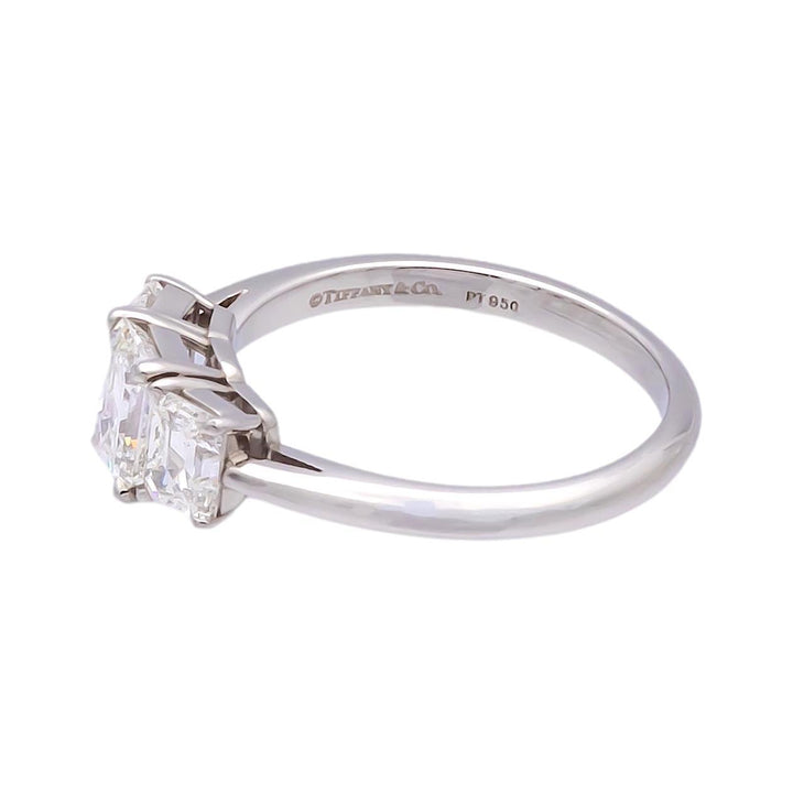 Tiffany & Co. Platinum Three-Stone Emerald Cut Engagement Ring 1.59 ct TW GVVS