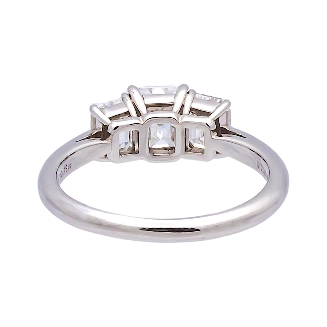 Tiffany & Co. Platinum Three-Stone Emerald Cut Engagement Ring 1.59 ct TW GVVS