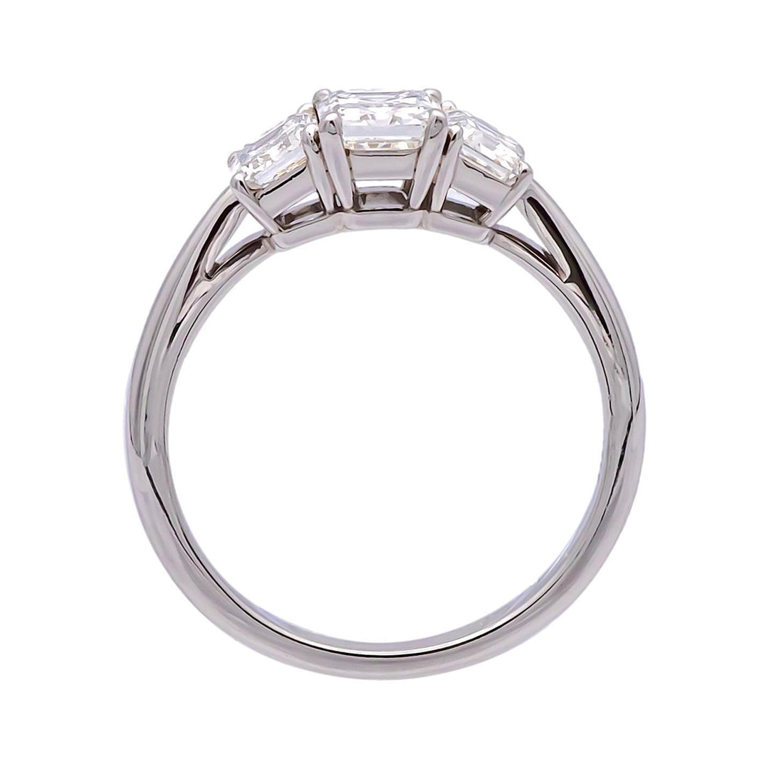 Tiffany & Co. Platinum Three-Stone Emerald Cut Engagement Ring 1.59ct TW GVVS