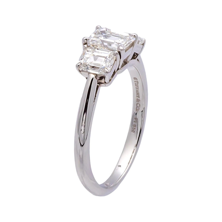 Tiffany & Co. Platinum Three-Stone Emerald Cut Engagement Ring 1.59 ct TW GVVS
