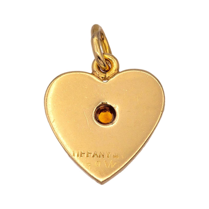 Retro Tiffany & Co. 14K Yellow Gold Heart Pendant charm with Citrine, 1940's