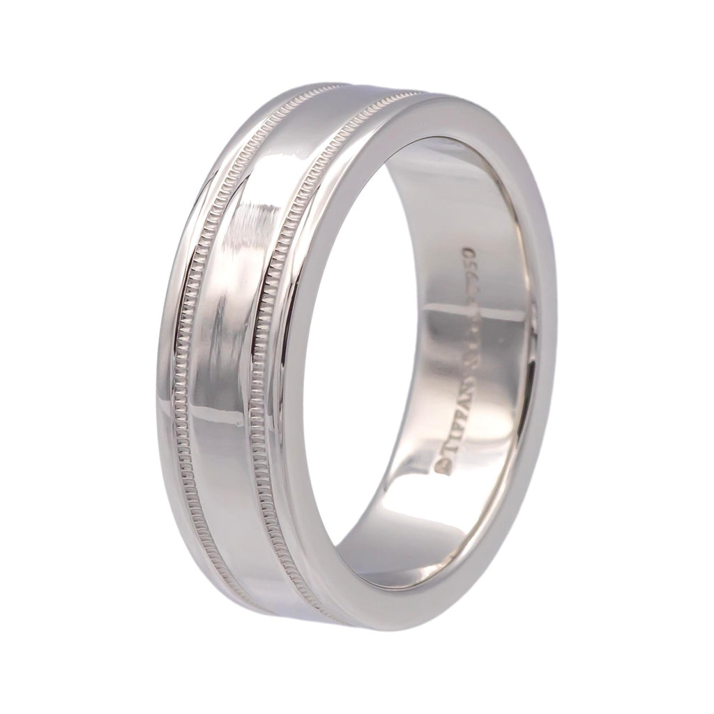 Tiffany Platinum Classic Double Milgrain Men's Band Ring